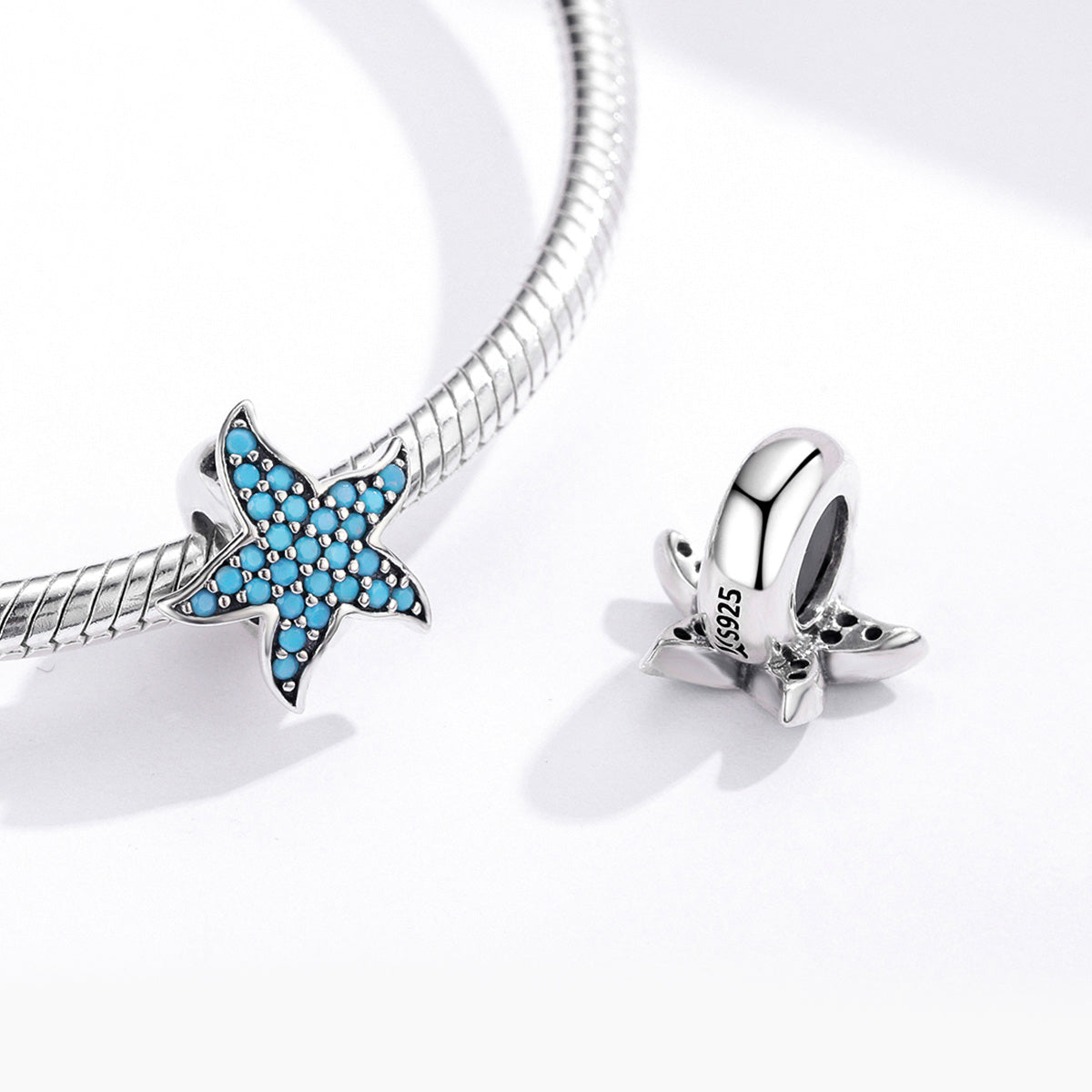 Sterling Silver Non slip Spacer Turquoise Blue Starfish Charm - AVILIA Designs