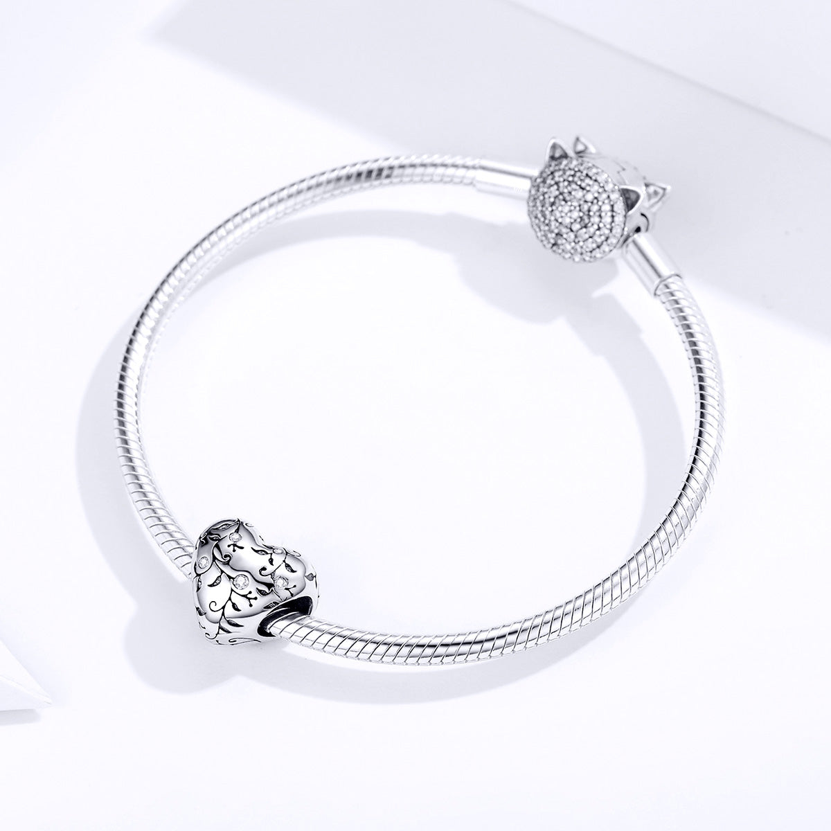 SOLID Sterling Silver Sparkling Floral Vine Heart Charm - AVILIA Designs