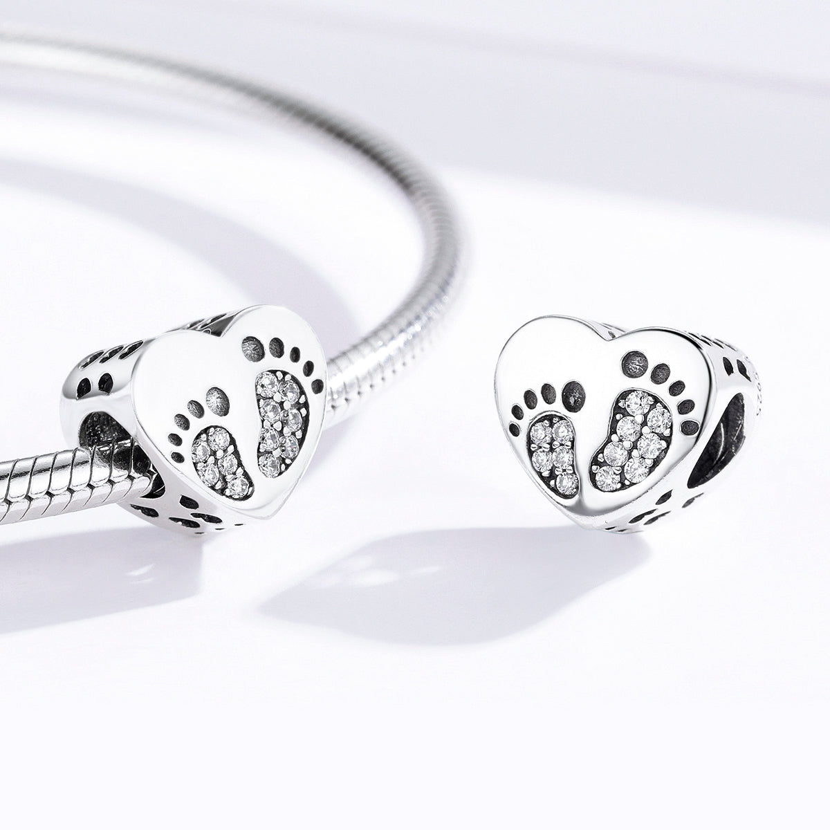 SOLID Sterling Silver New Baby Footprints Heart Foot Charm - AVILIA Designs