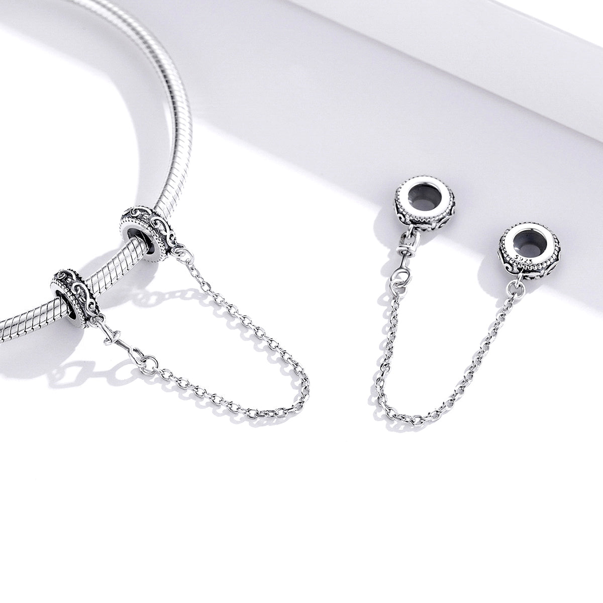 S925 Sterling Silver Vintage Floral Safety Chain Charm - AVILIA Designs
