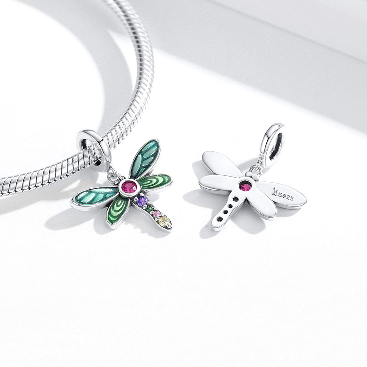 SOLID Sterling Silver Vibrant Garden Dragonfly Charm Pendant - AVILIA Designs