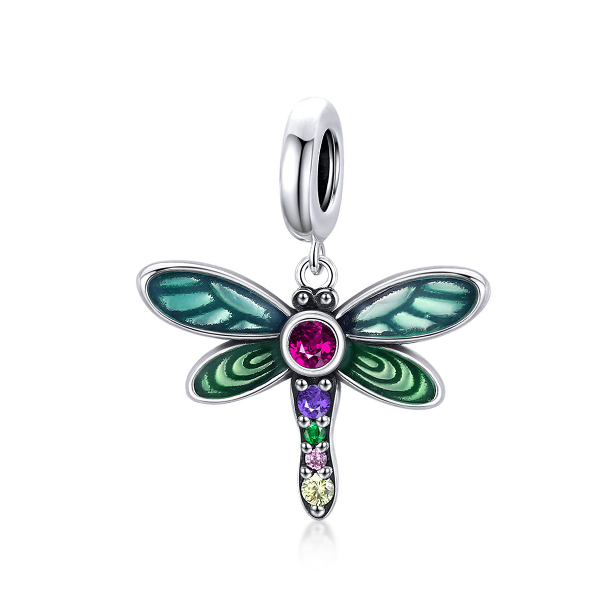 SOLID Sterling Silver Vibrant Garden Dragonfly Charm Pendant - AVILIA Designs