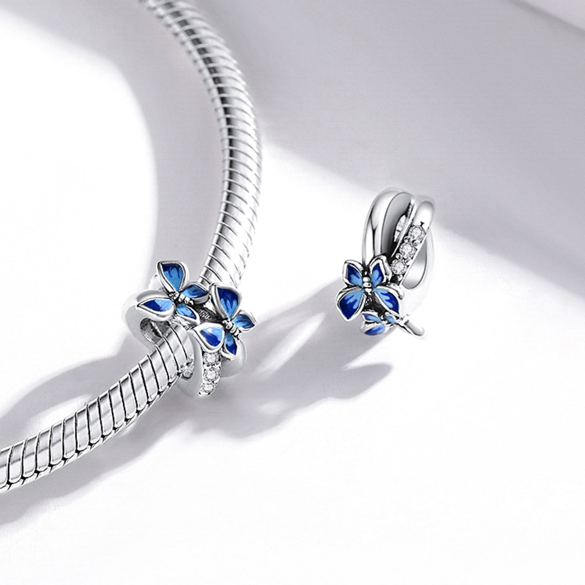 SOLID Sterling Silver Sparkling Blue Butterfly Spacer Charm - AVILIA Designs