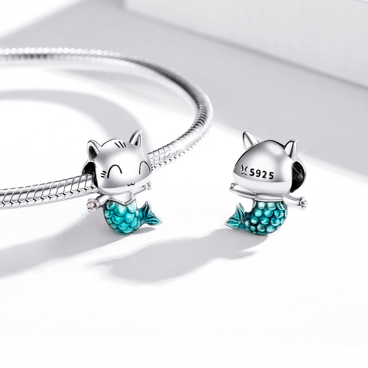 SOLID Sterling Silver Sweet Cat Kitten Mermaid Fishtail Charm - AVILIA Designs