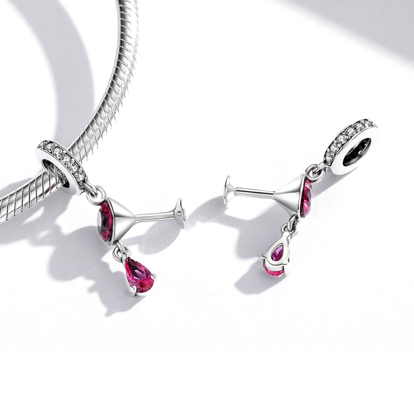 SOLID Sterling Silver Wine Cocktail Glass Pendant Charm - AVILIA Designs