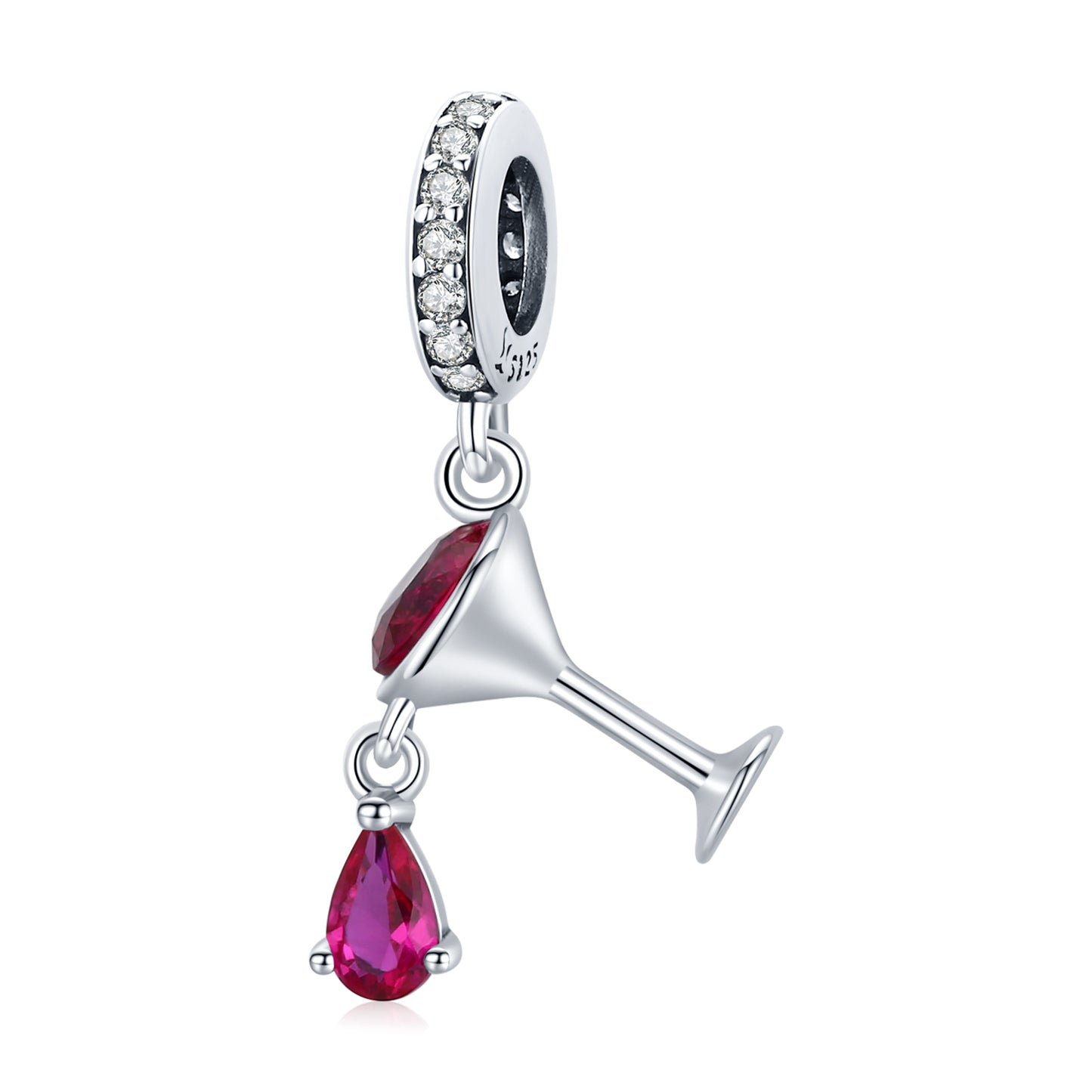 SOLID Sterling Silver Wine Cocktail Glass Pendant Charm - AVILIA Designs