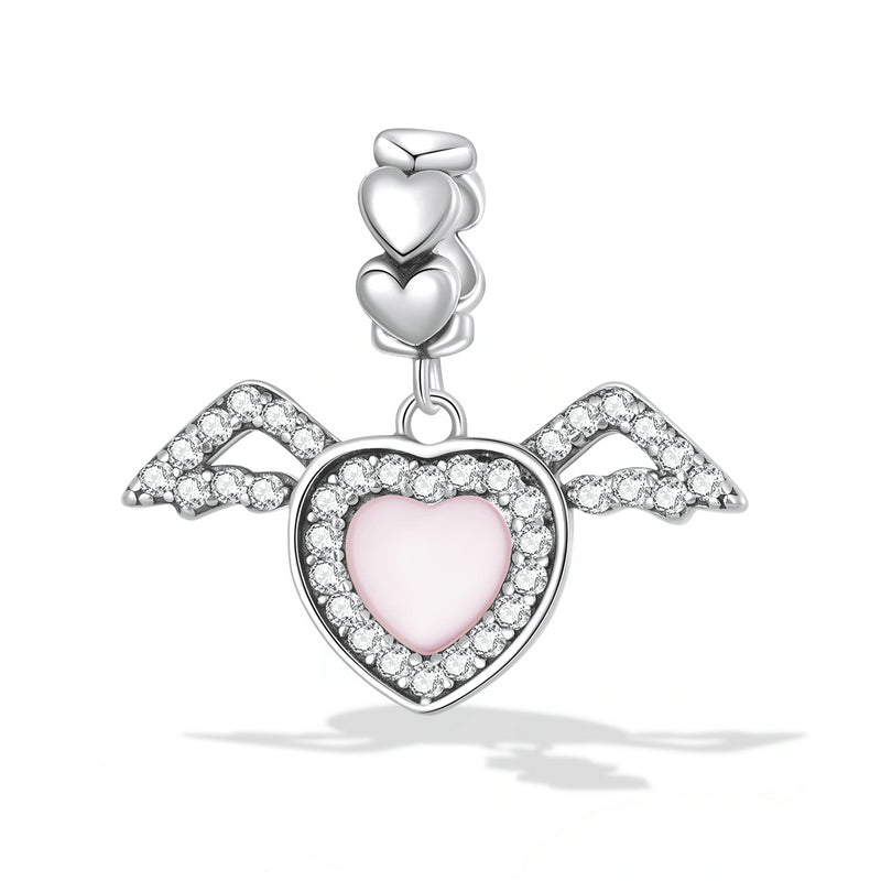 SOLID Sterling Silver Angel Wing Pink Heart Love Charm Pendant - AVILIA Designs