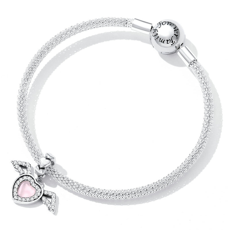 SOLID Sterling Silver Angel Wing Pink Heart Love Charm Pendant - AVILIA Designs