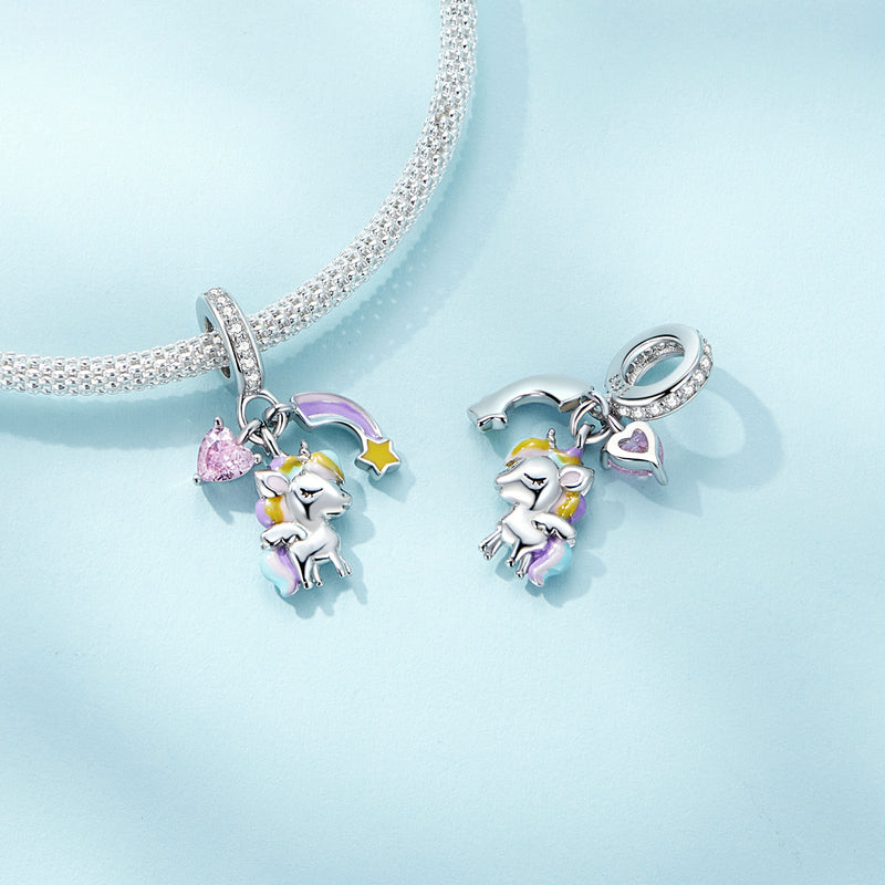 S925 Sterling Silver Mystical Unicorn Rainbow Charm Pendant - AVILIA Designs