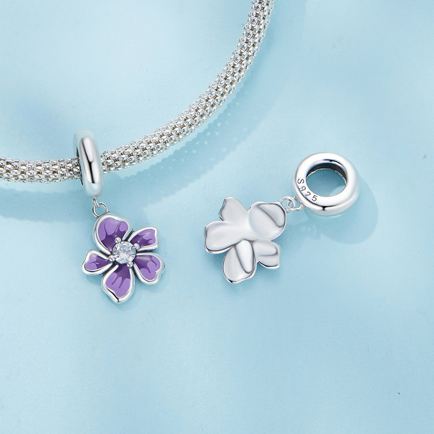 S925 Sterling Silver Violet Petals Flower Charm Pendant - AVILIA Designs