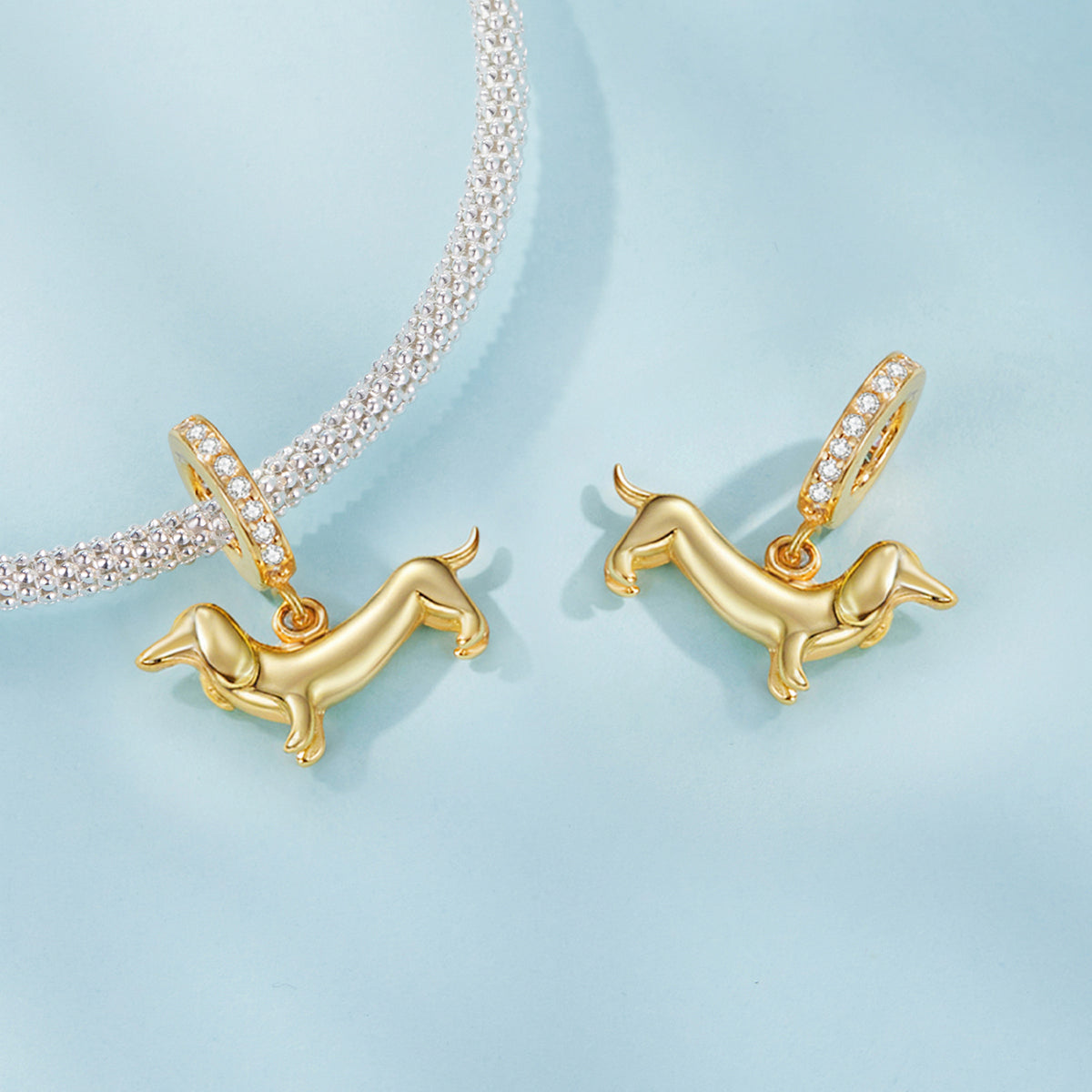 S925 Silver & 14k Yellow Gold Sweet Dachshund Dog Charm Pendant - AVILIA Designs