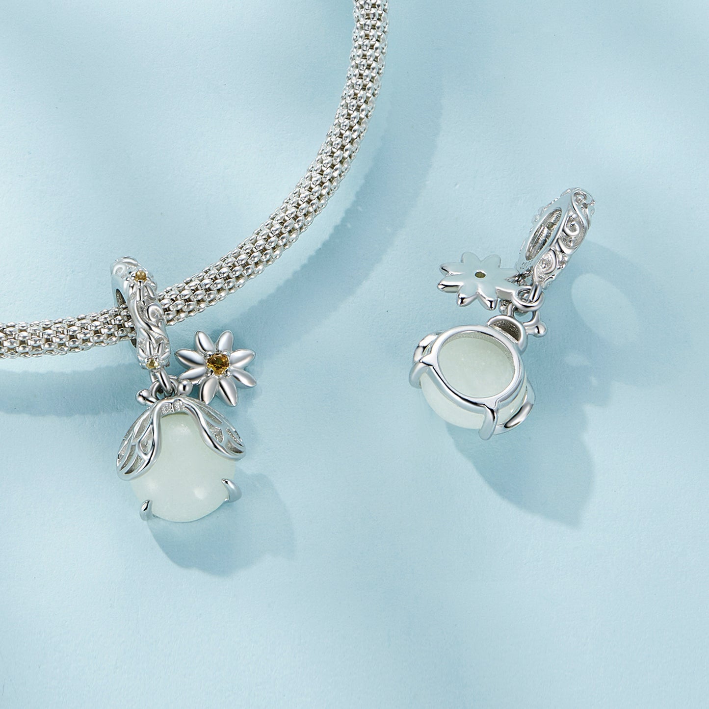 Sterling Silver Hanging Glow in the dark Ladybird Garden Charm Pendant - AVILIA Designs