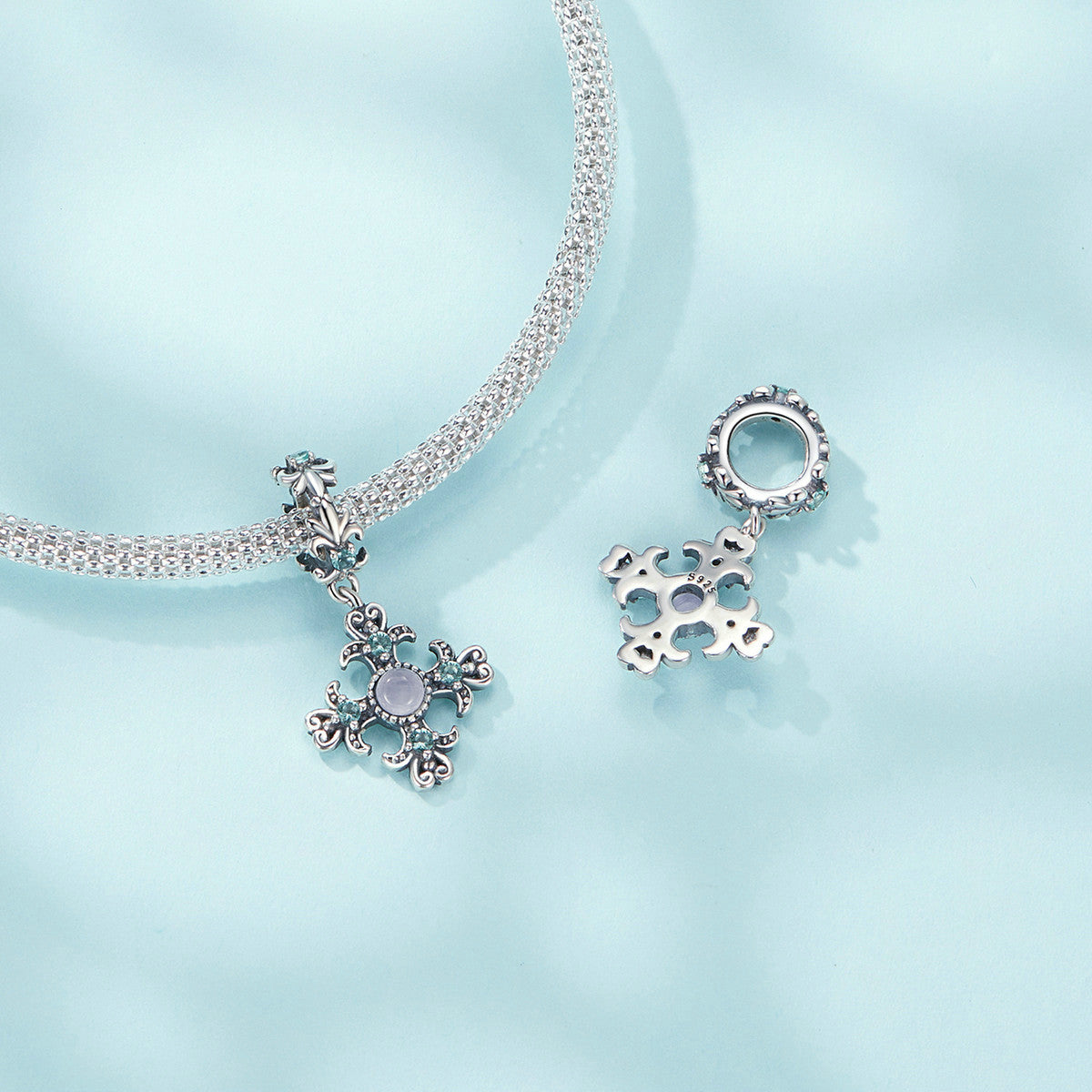 S925 Silver Ocean Vintage Celtic Cross Moonstone Charm Pendant - AVILIA Designs