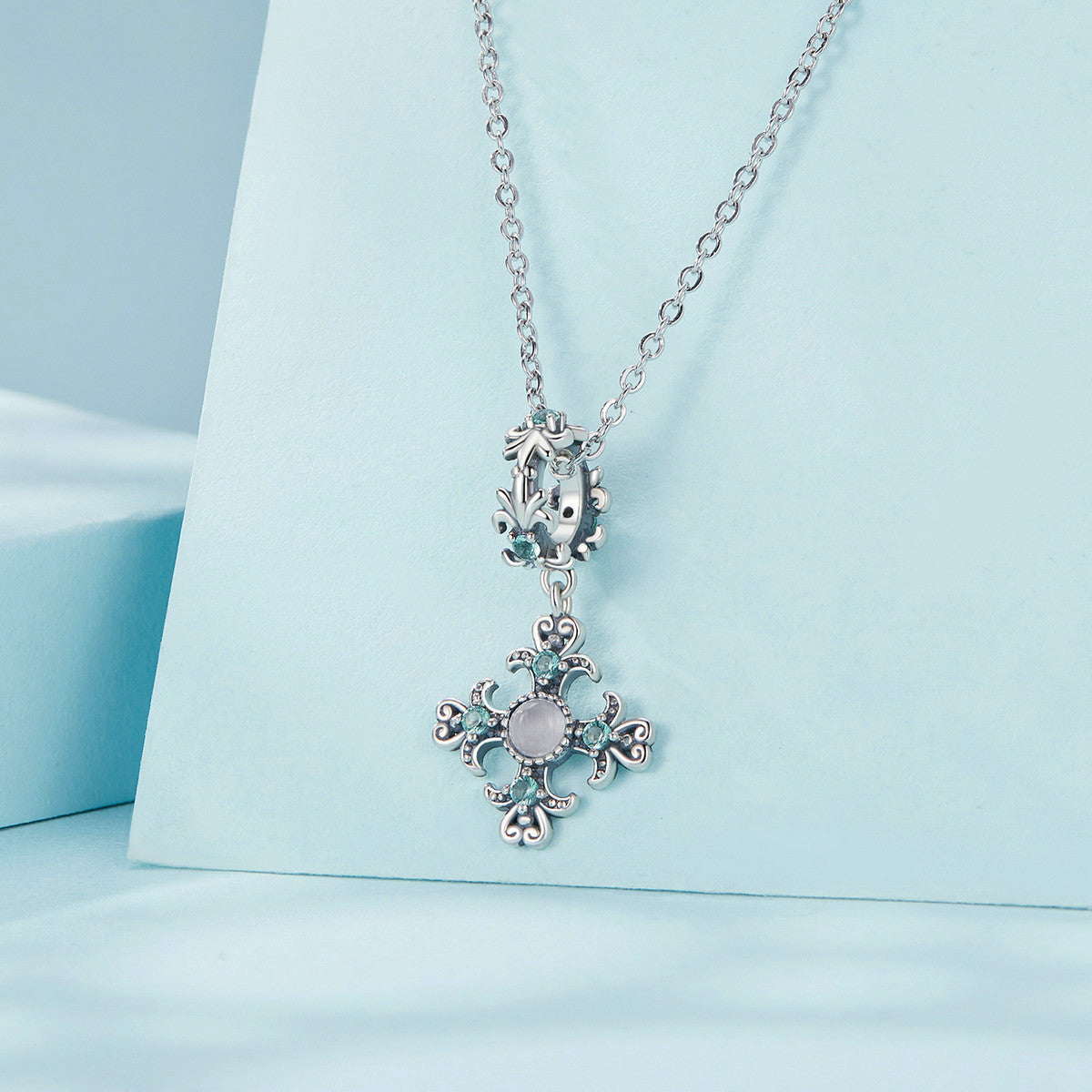 S925 Silver Ocean Vintage Celtic Cross Moonstone Charm Pendant - AVILIA Designs