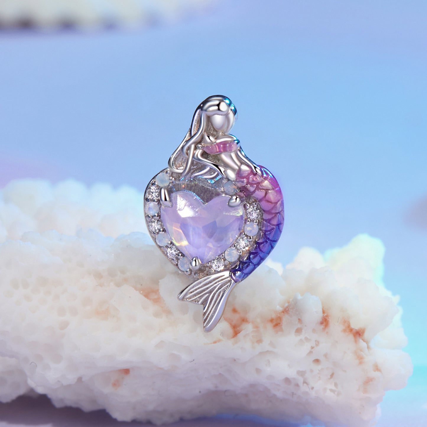 SOLID Sterling Silver Sparkling Mermaid Heart Oceanic Charm - AVILIA Designs