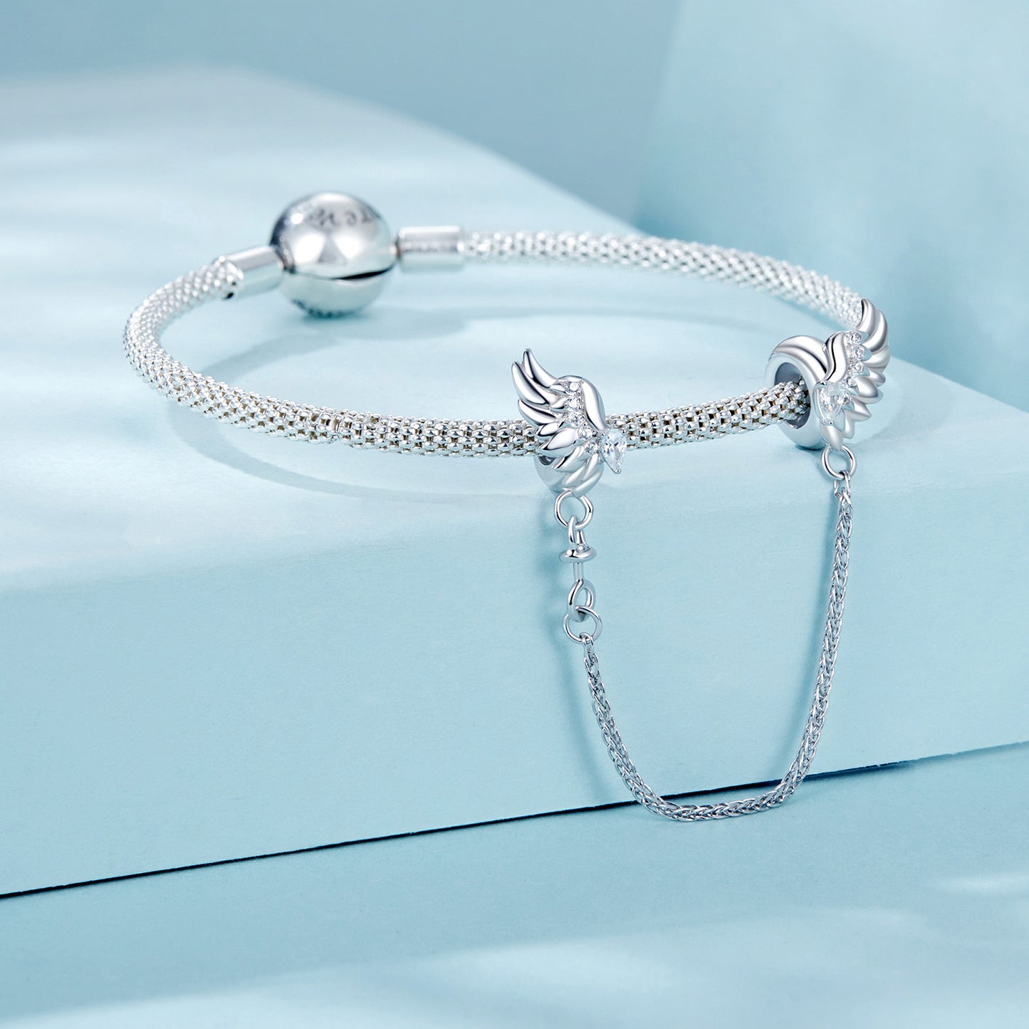 S925 Sterling Silver Angel Wings Non-slip Safety Chain Charm - AVILIA Designs