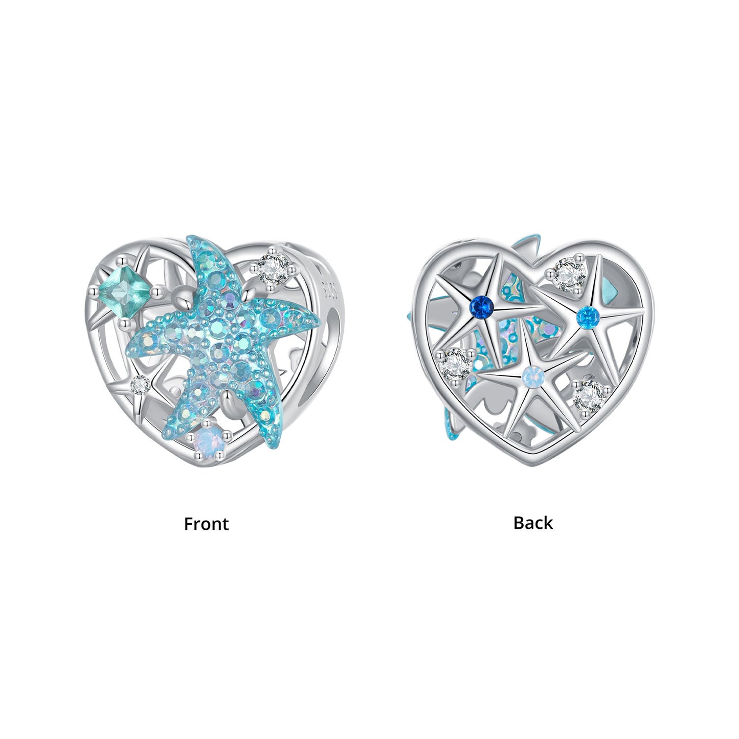 SOLID Sterling Silver Openwork Heart Oceanic Starfish Charm - AVILIA Designs