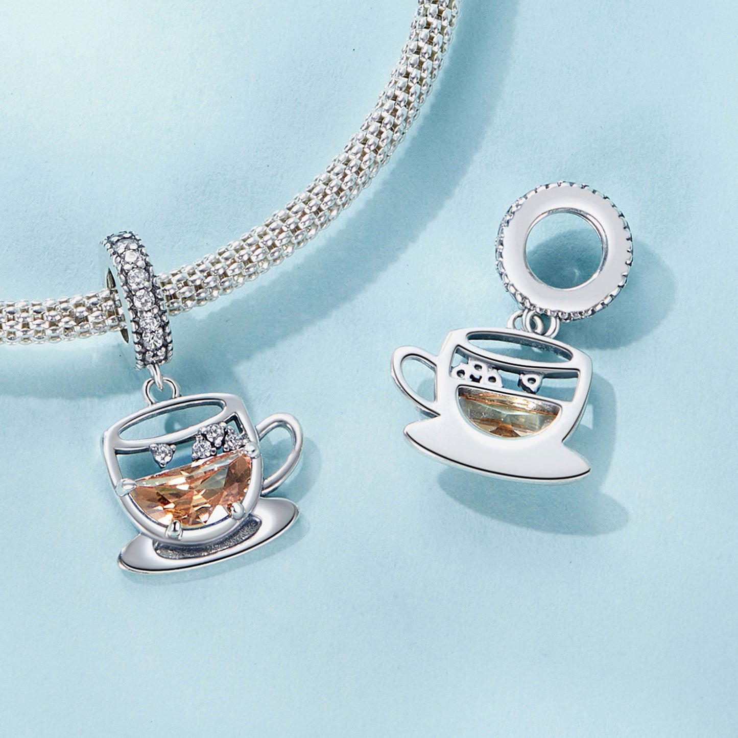 S925 Sterling Silver Cup of Coffee Tea Charm Pendant - AVILIA Designs