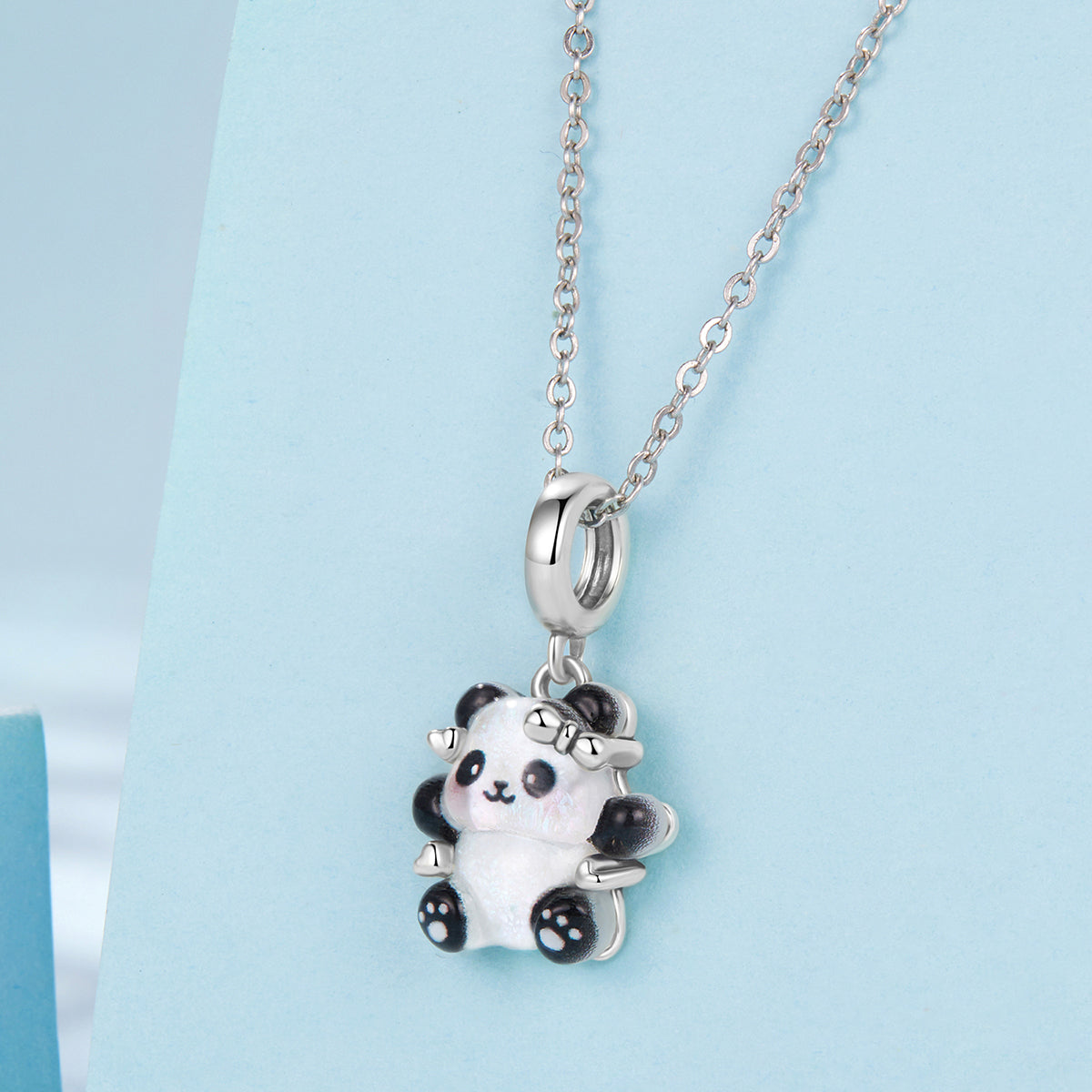 SOLID Sterling Silver Opalescent Sweet Panda Charm Pendant - AVILIA Designs