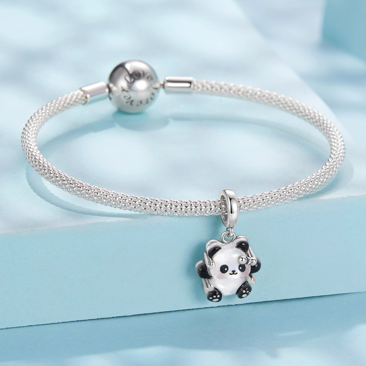 SOLID Sterling Silver Opalescent Sweet Panda Charm Pendant - AVILIA Designs