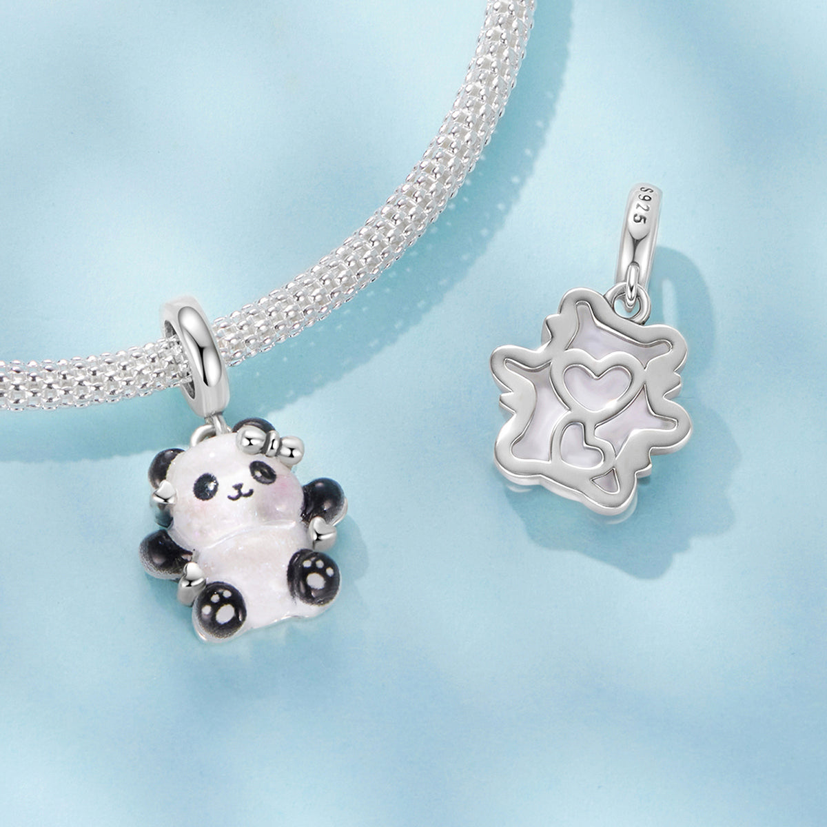 SOLID Sterling Silver Opalescent Sweet Panda Charm Pendant - AVILIA Designs
