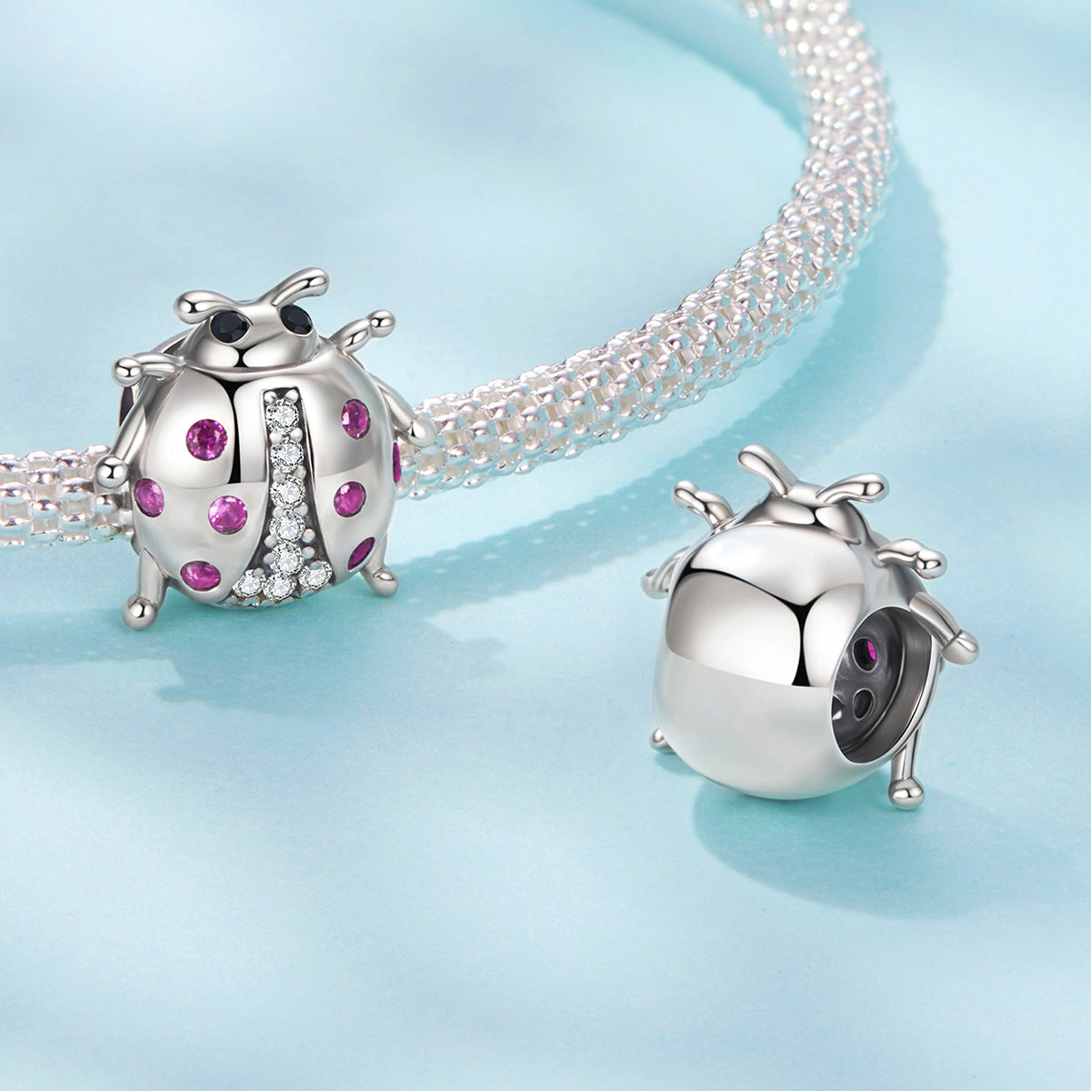 SOLID Sterling Silver S925 Spotted Pink Ladybird Garden Charm - AVILIA Designs