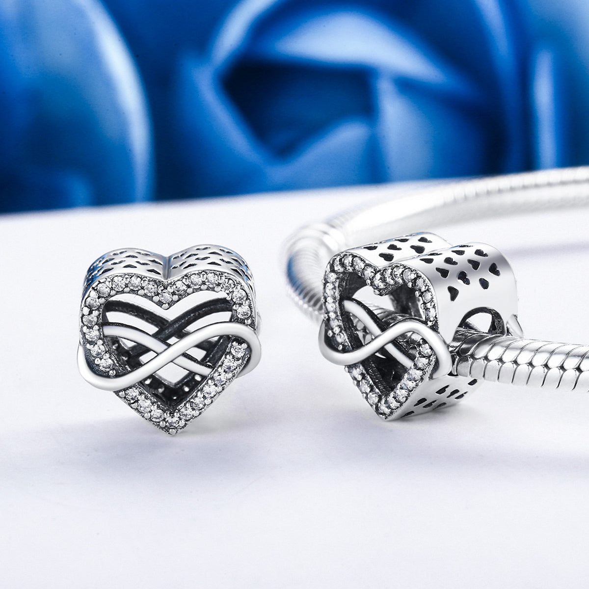 SOLID Sterling Silver Sparkling Infinity Heart of Love Charm - AVILIA Designs