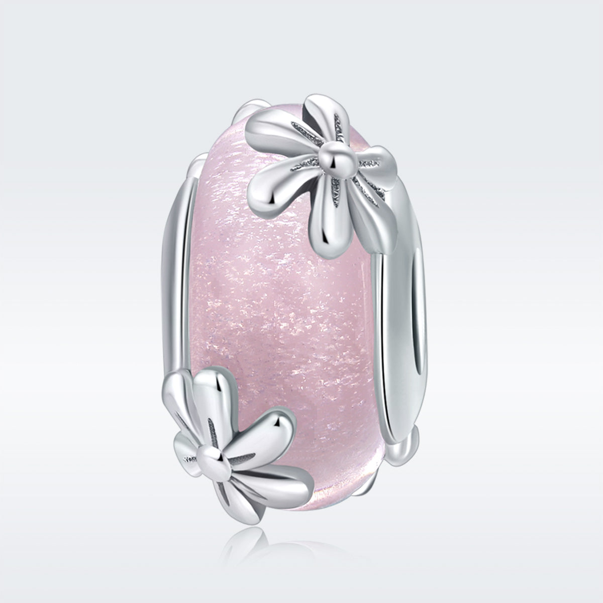 S925 Sterling Silver Pink Shimmer Flower Glass Murano Charm - AVILIA Designs