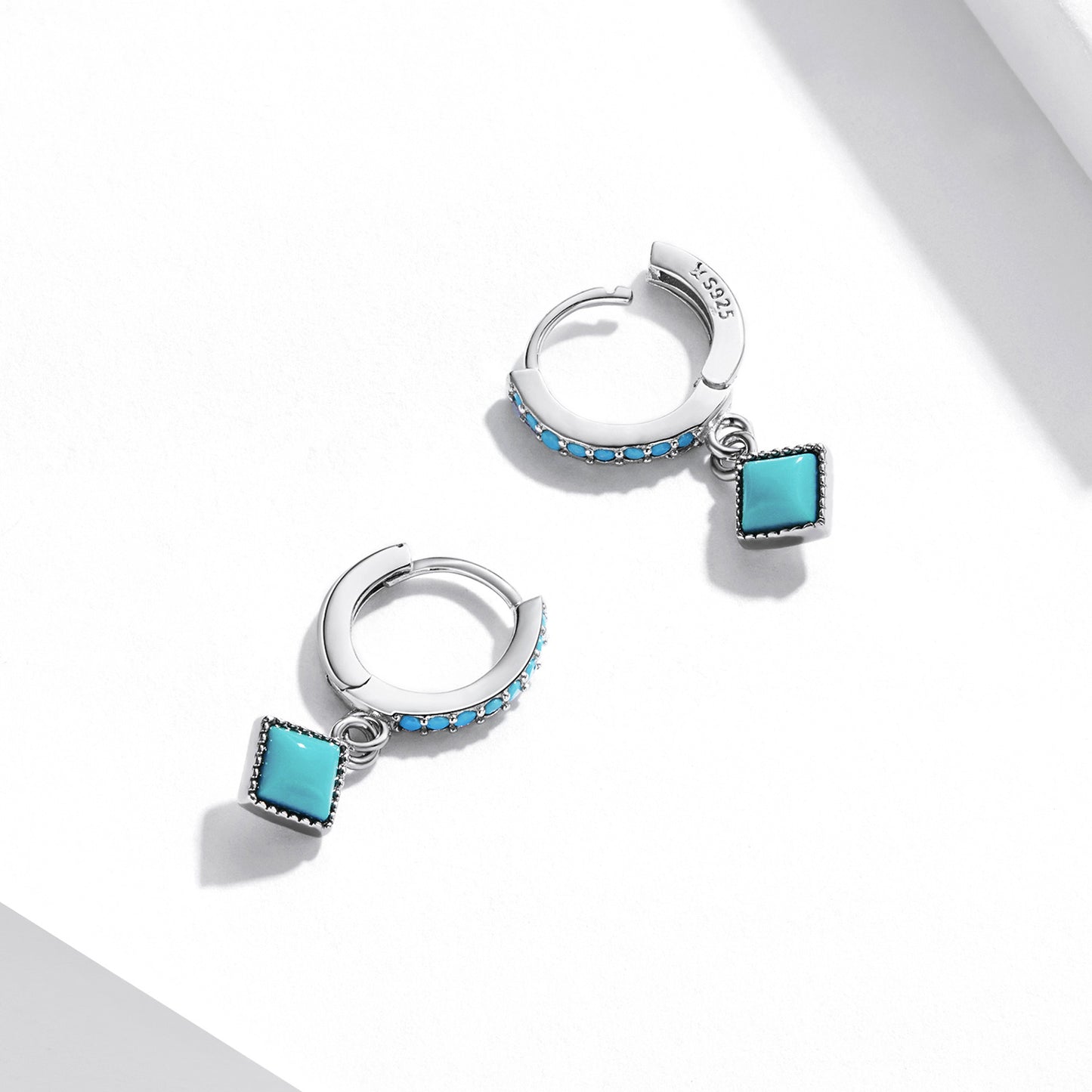 SOLID Sterling Silver Natural Turquoise Huggie Hoop Earrings - AVILIA Designs