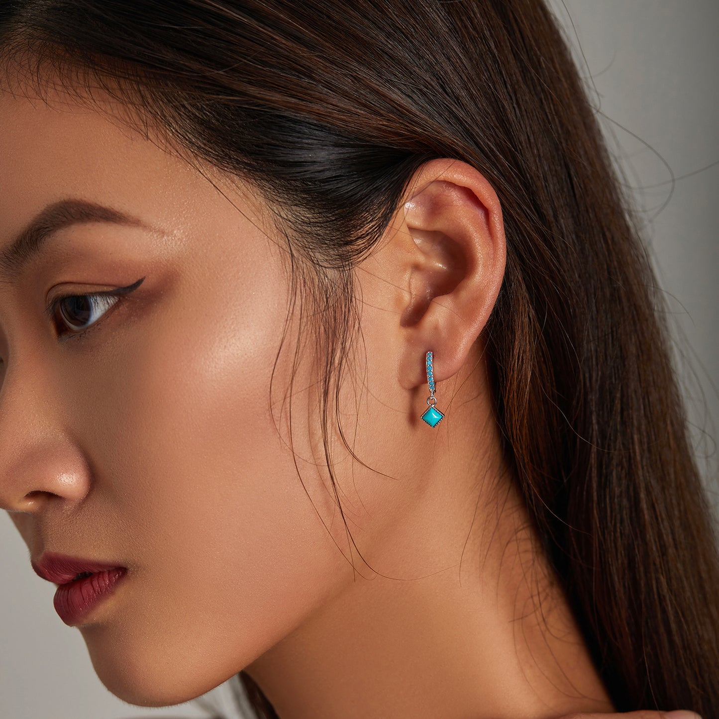 SOLID Sterling Silver Natural Turquoise Huggie Hoop Earrings - AVILIA Designs