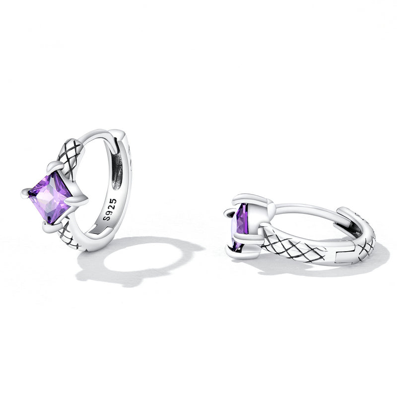 SOLID Sterling Silver Criss-Cross Hoop Purple CZ Earrings - AVILIA Designs