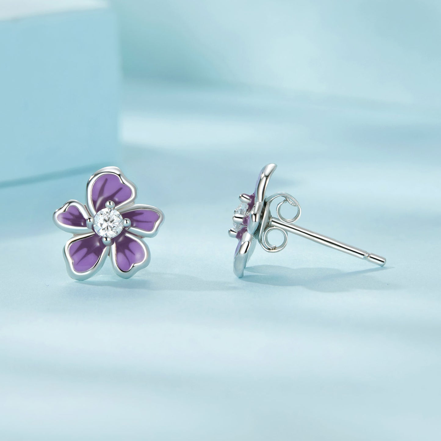 SOLID Sterling Silver Violet Flower Stud Earrings - AVILIA Designs