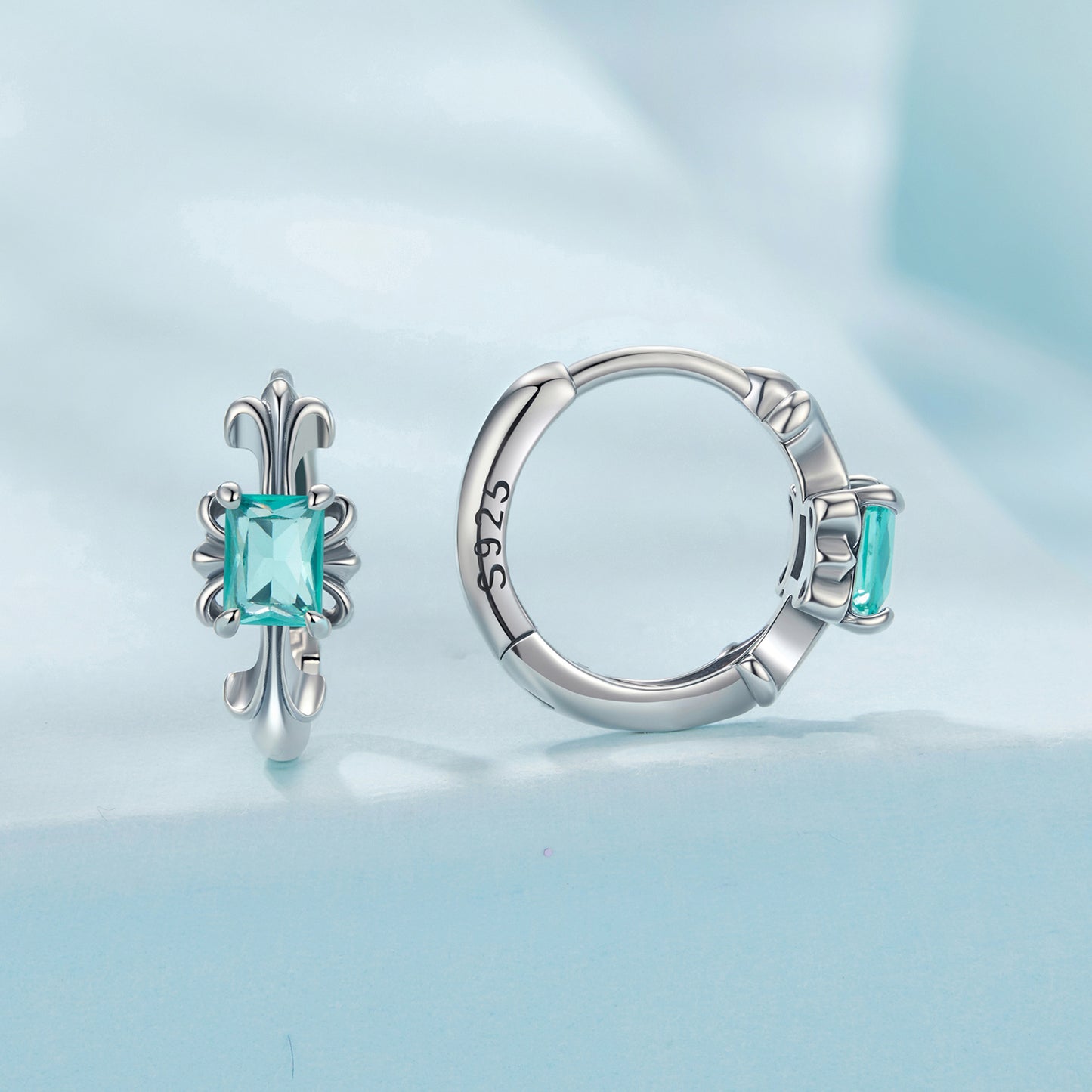 SOLID Sterling Silver Fleur-De-Lis 11mm CZ Hoop Earrings - AVILIA Designs