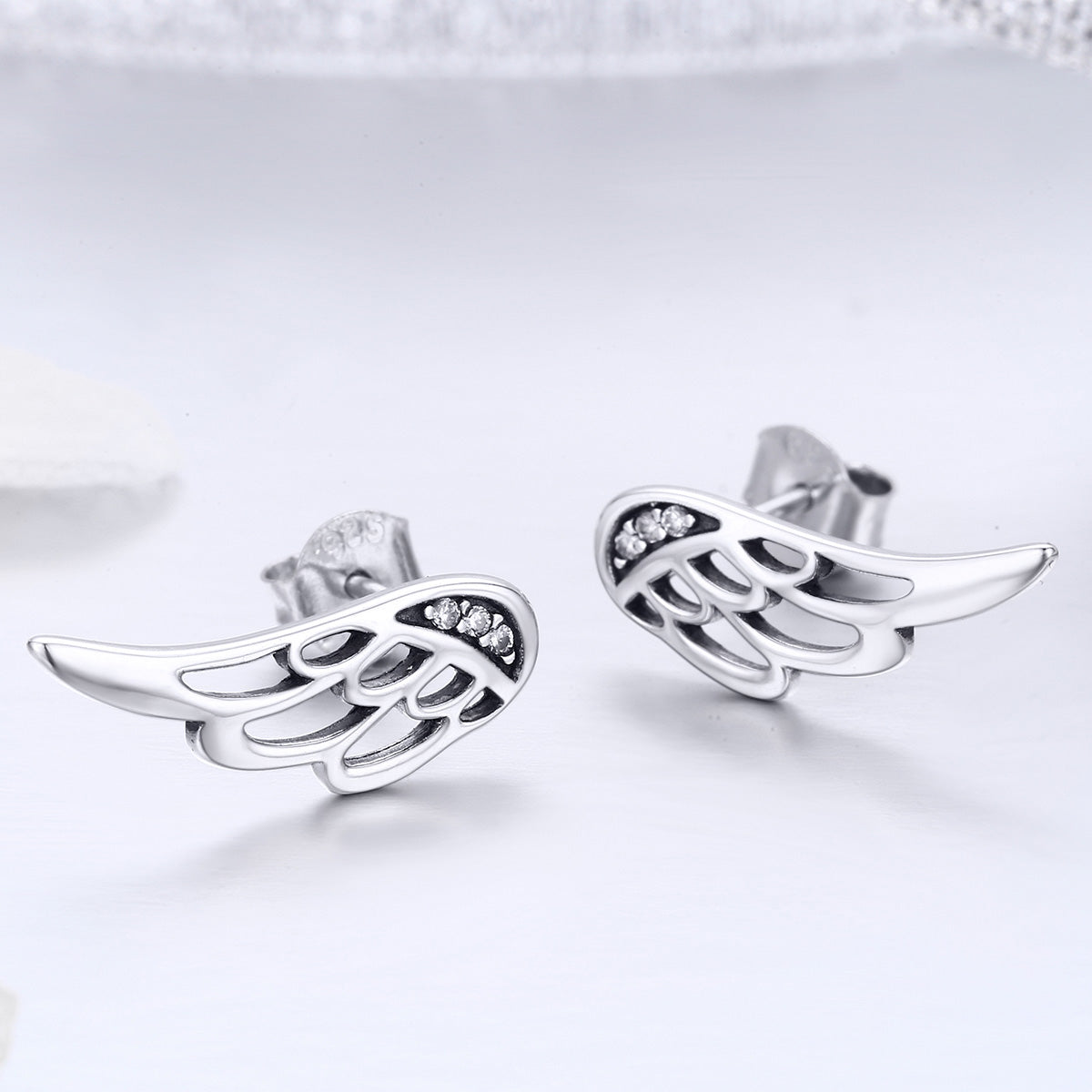 SOLID Sterling Silver Sparkly Angel Wing Stud Earrings - AVILIA Designs