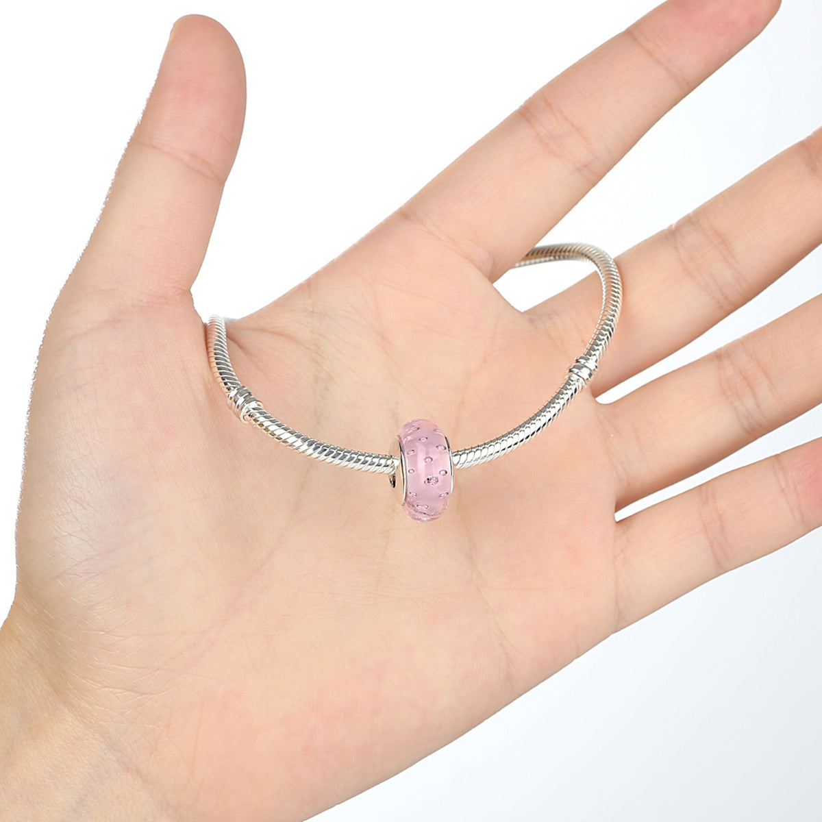 S925 Sterling Silver Pink CZ Bubbles Glass Murano Charm - AVILIA Designs