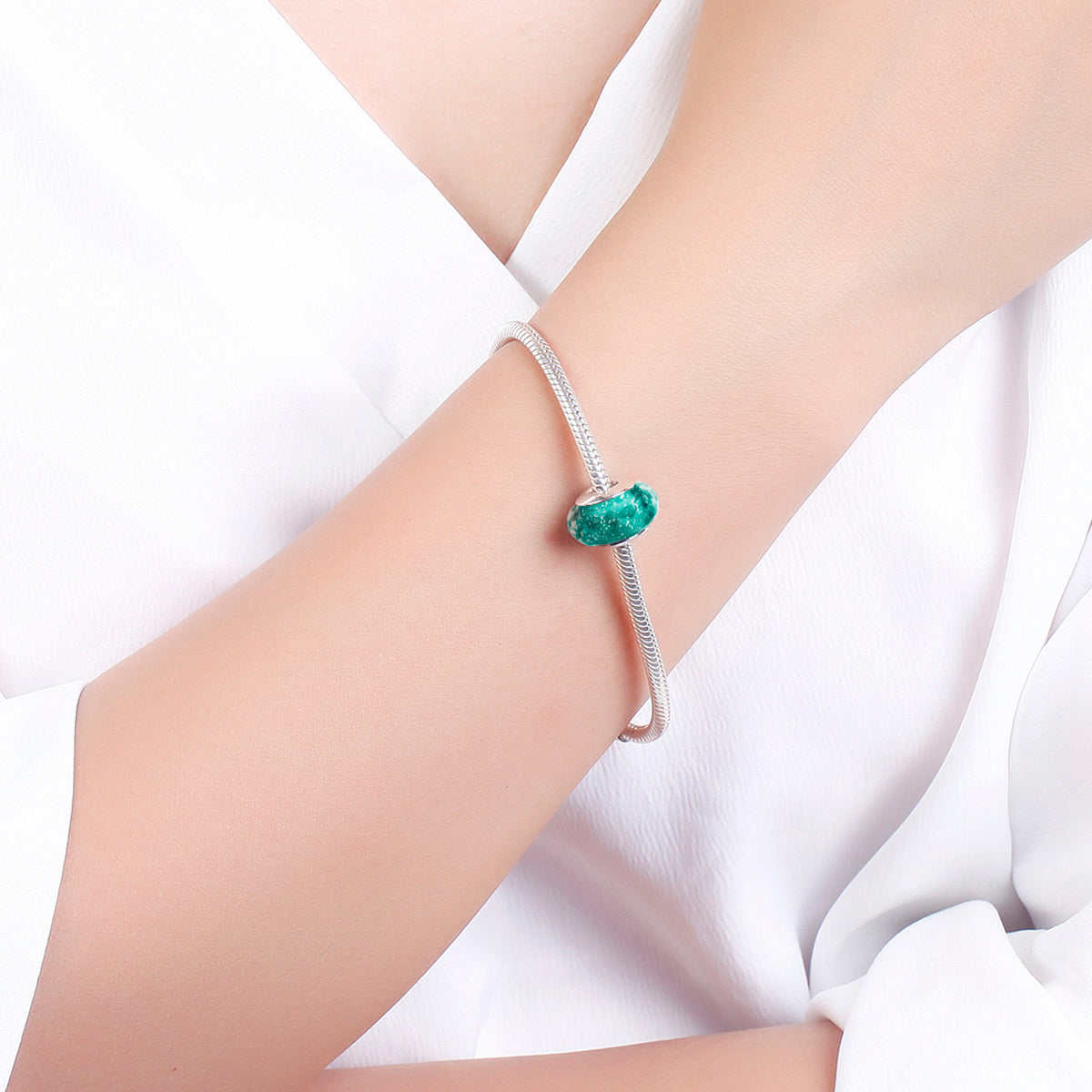 SOLID Sterling Silver Aqua Green Faceted Murano Glass Charm - AVILIA Designs