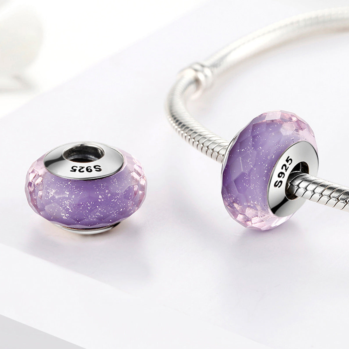 Sterling Silver Lavender Purple Faceted Murano Glass Charm - AVILIA Designs