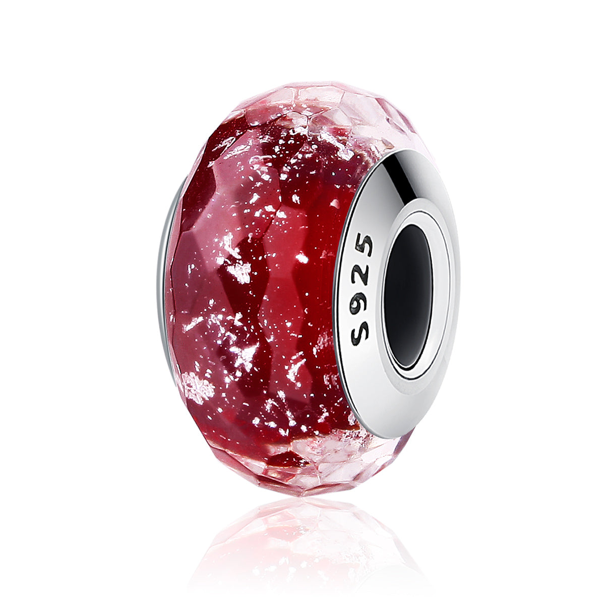 S925 Sterling Silver RED Snow White Faceted Murano Glass Charm - AVILIA Designs