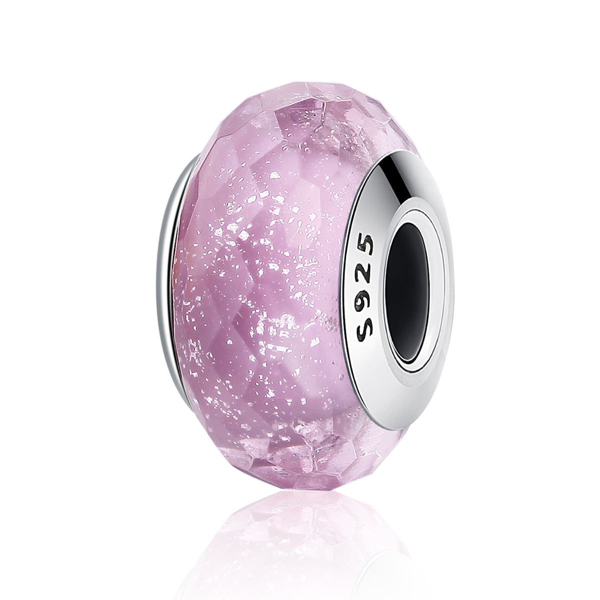 S925 Sterling Silver PINK Sparkle Faceted Murano Glass Charm - AVILIA Designs