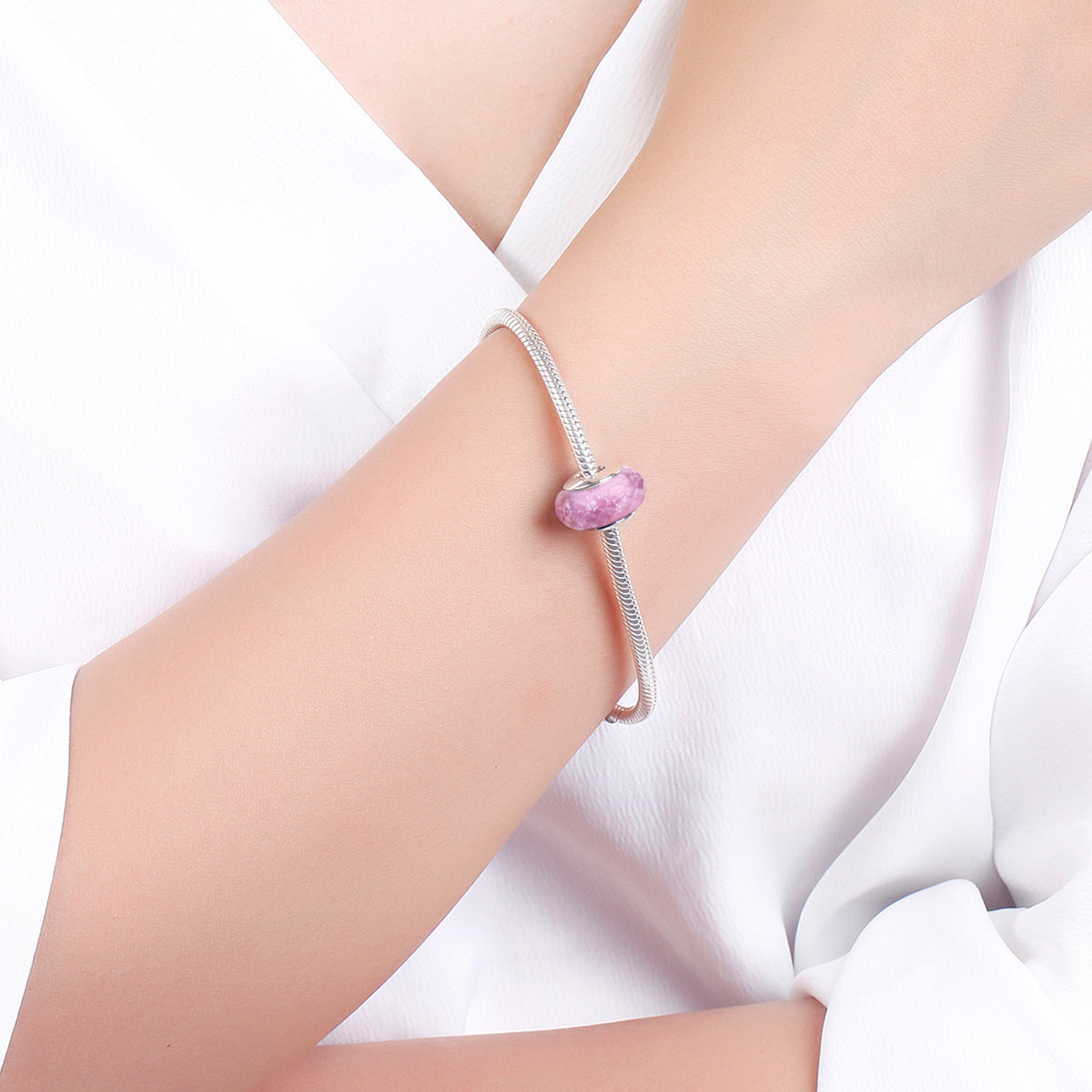 S925 Sterling Silver PINK Sparkle Faceted Murano Glass Charm - AVILIA Designs