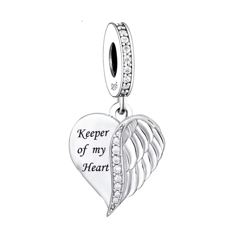 S925 Sterling Silver Memorial Keeper of My Heart Angel Charm Pendant - AVILIA Designs