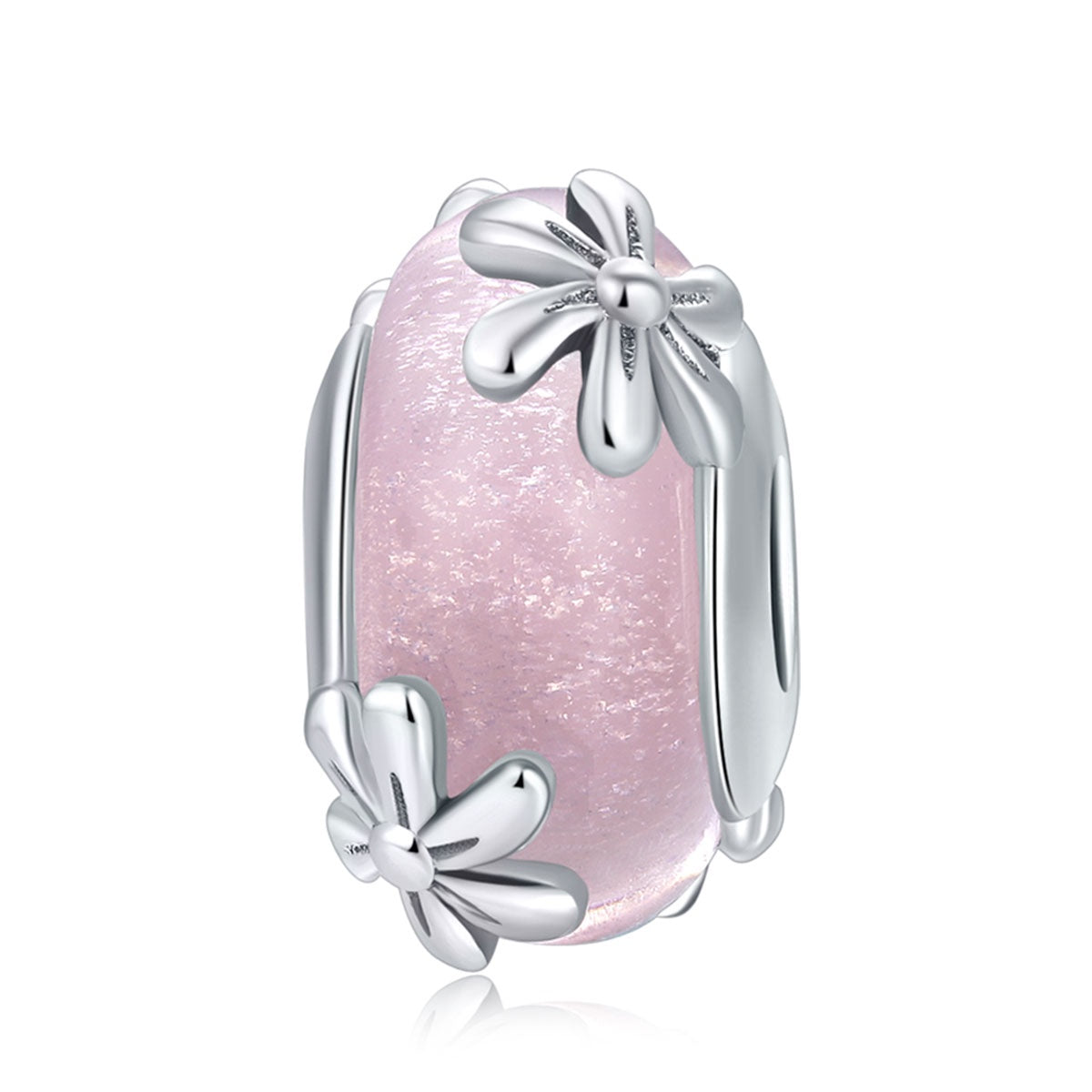 S925 Sterling Silver Pink Shimmer Flower Glass Murano Charm - AVILIA Designs
