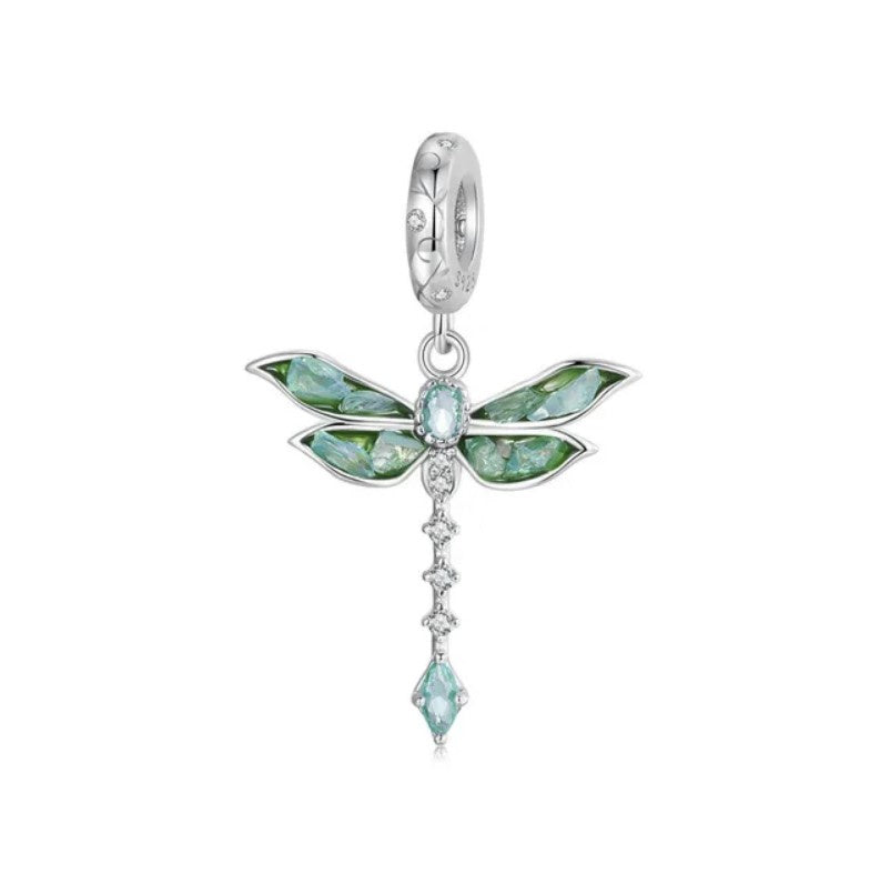 S925 Sterling Silver Sparkly Majestic Dragonfly Charm Pendant - AVILIA Designs