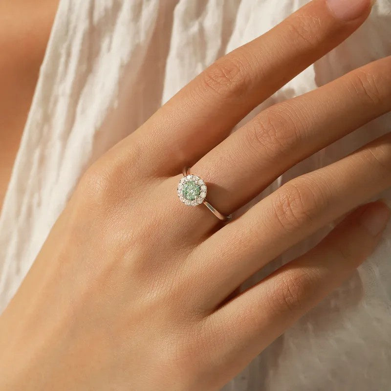 Sterling Silver Light Teal 0.50ct Moissonite Cluster Ring