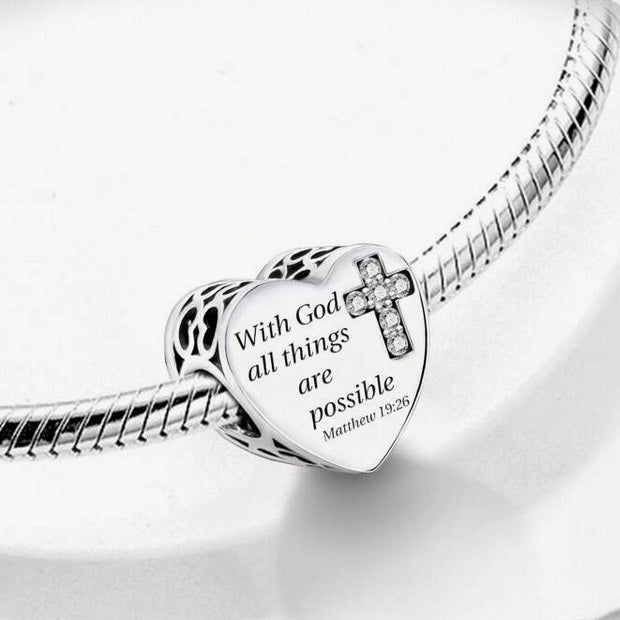 S925 Sterling Silver With God All Things Possible Heart Religious God Jesus Charm - AVILIA Designs