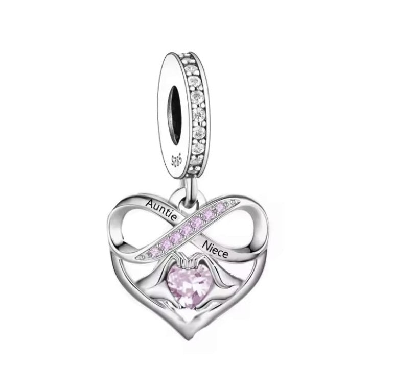 S925 Solid Sterling Silver Auntie Niece Pink Heart Charm Pendant - AVILIA Designs