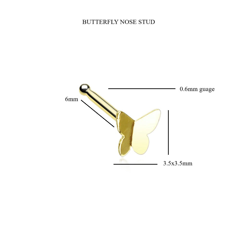 Solid 9ct Yellow Gold Butterfly Nose Stud Bone End - AVILIA Designs