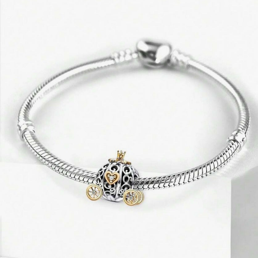S925 Sterling Silver & Yellow Gold PL Cinderella Carriage Coach Charm - AVILIA Designs