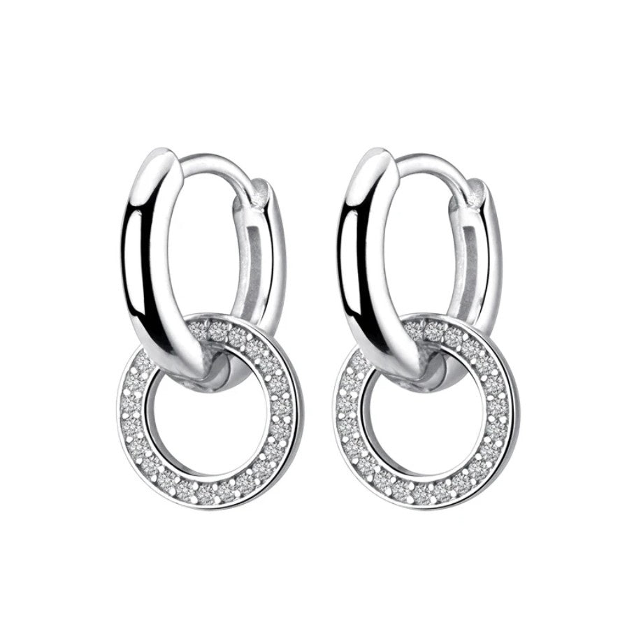SOLID Sterling Silver Sparkly Double Hoop Huggie Earrings - AVILIA Designs