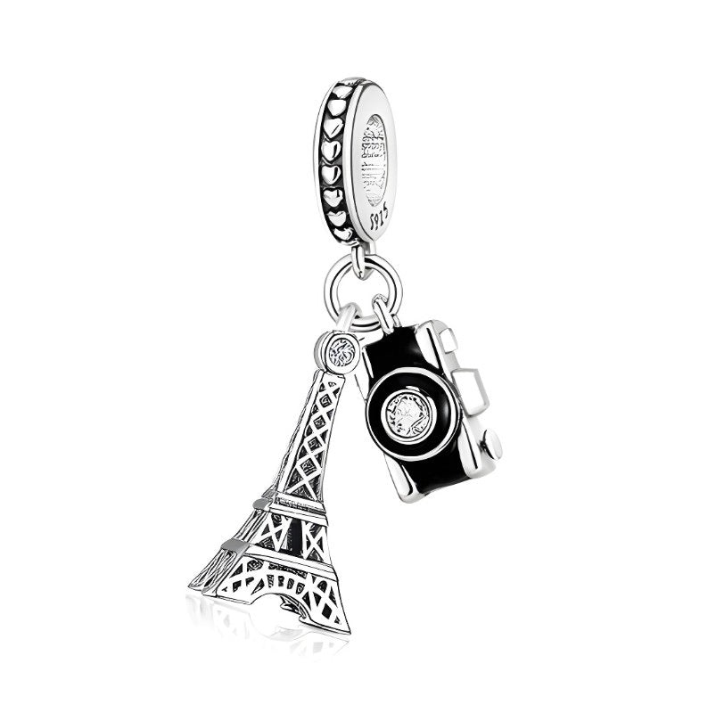 S925 Silver France Eiffel Tower & Camera Paris Charm Pendant - AVILIA Designs